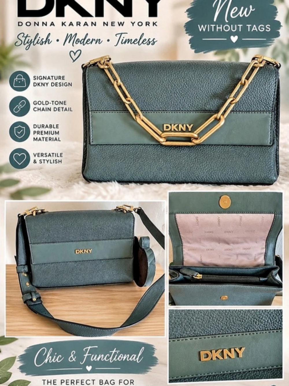 DKNY Bryant Medium Flap Crossbody Bag Green